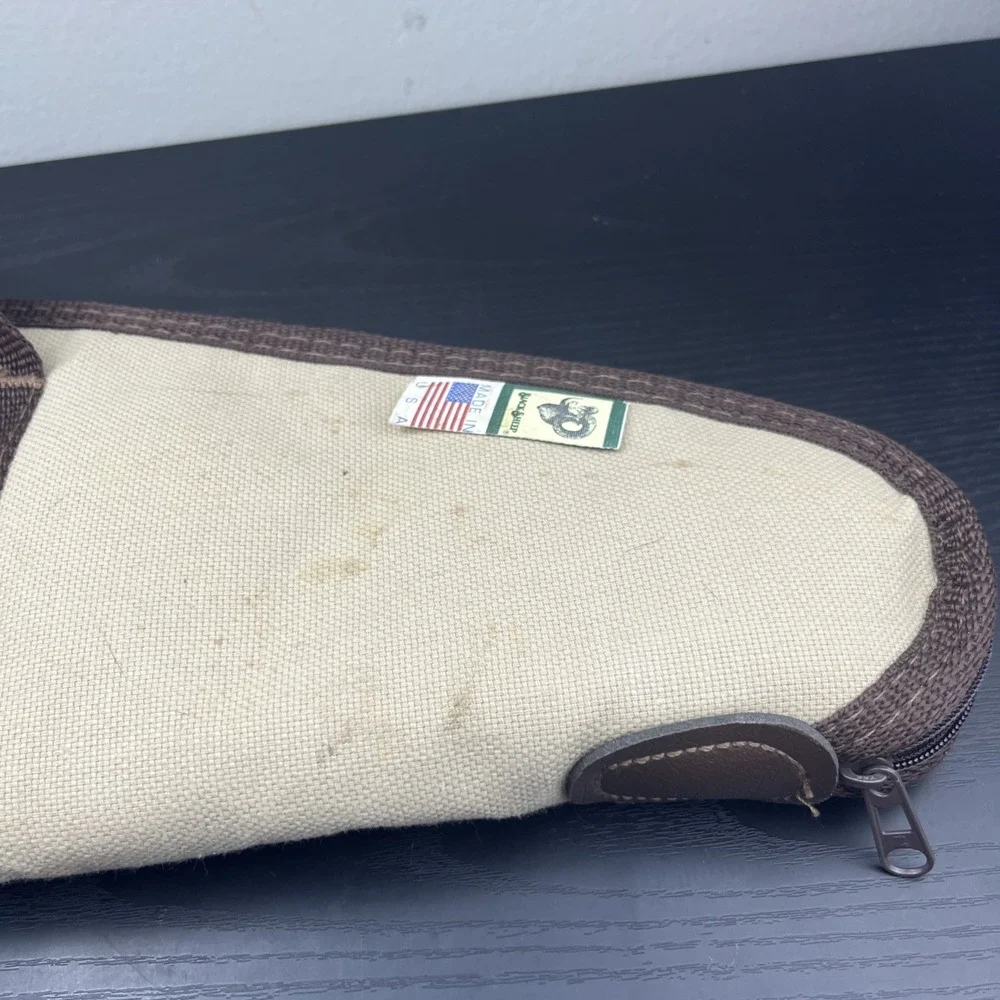 Vintage Beige Canvas Utility Carry Case Small Padded Zippered Storage Bag